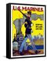 World War II Poster of a U.S. Marine Marching Along a Dock-Stocktrek Images-Framed Stretched Canvas