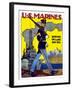 World War II Poster of a U.S. Marine Marching Along a Dock-Stocktrek Images-Framed Photographic Print