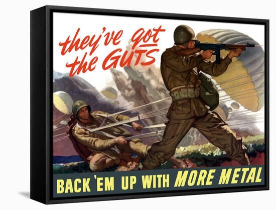 World War II Poster of Airborne Troops Parachuting Into Battle-Stocktrek Images-Framed Stretched Canvas