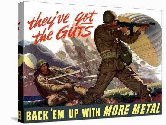 World War II Poster of Airborne Troops Parachuting Into Battle-Stocktrek Images-Stretched Canvas