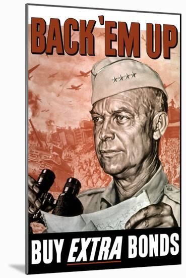 World War II Poster of General Dwight Eisenhower Holding a Map and Binoculars-null-Mounted Art Print