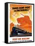 World War II Poster of Tanks Rolling Into Battle And a Locomotive in Motion-Stocktrek Images-Framed Stretched Canvas