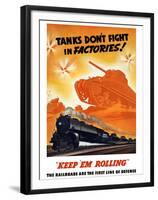 World War II Poster of Tanks Rolling Into Battle And a Locomotive in Motion-Stocktrek Images-Framed Premium Photographic Print