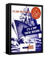 World War II Propaganda Poster Featuring a Battleship Out a Sea-null-Framed Stretched Canvas