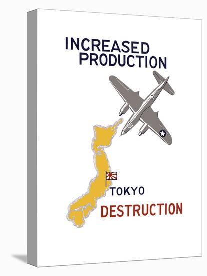 World War II Propaganda Poster Featuring a Bomber Flying over Japan-null-Stretched Canvas