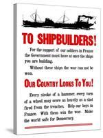 World War II Propaganda Poster Featuring a Ship Steaming Along-null-Stretched Canvas