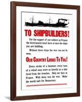 World War II Propaganda Poster Featuring a Ship Steaming Along-null-Framed Art Print