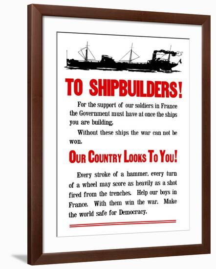 World War II Propaganda Poster Featuring a Ship Steaming Along-null-Framed Art Print