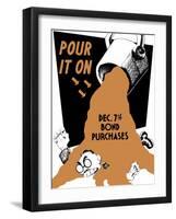 World War II Propaganda Poster of a Bucket Spilling over Emperor Hirohito-null-Framed Art Print