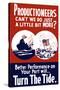 World War II Propaganda Poster of a Ship Sinking and a Soldier in Combat-null-Stretched Canvas