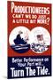 World War II Propaganda Poster of a Ship Sinking and a Soldier in Combat-null-Mounted Art Print