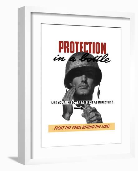 World War II Propaganda Poster of a Soldier Applying Insect Repellent-null-Framed Art Print