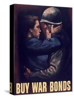 World War II Propaganda Poster of a Soldier Embracing a Woman-null-Stretched Canvas