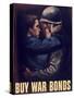 World War II Propaganda Poster of a Soldier Embracing a Woman-null-Stretched Canvas