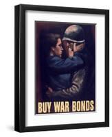 World War II Propaganda Poster of a Soldier Embracing a Woman-null-Framed Art Print