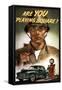 World War II Propaganda Poster of a Soldier Overlooking a Man at the Gas Pump-null-Framed Stretched Canvas