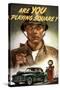 World War II Propaganda Poster of a Soldier Overlooking a Man at the Gas Pump-null-Stretched Canvas