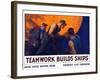 World War II Propaganda Poster of a Team of Men Riveting the Hull of a Ship-null-Framed Art Print