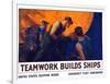 World War II Propaganda Poster of a Team of Men Riveting the Hull of a Ship-null-Framed Art Print