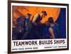 World War II Propaganda Poster of a Team of Men Riveting the Hull of a Ship-null-Framed Art Print