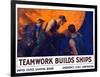 World War II Propaganda Poster of a Team of Men Riveting the Hull of a Ship-null-Framed Art Print