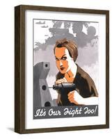 World War II Propaganda Poster of Rosie the Riveter Operating a Drill-null-Framed Art Print