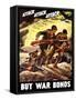 World War II Propaganda Poster of Soldiers Assaulting a Beach with Rifles-null-Framed Stretched Canvas