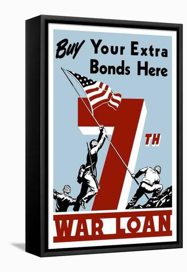 World War II Propaganda Poster of Soldiers Raising the American Flag-null-Framed Stretched Canvas