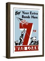 World War II Propaganda Poster of Soldiers Raising the American Flag-null-Framed Art Print