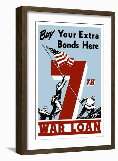 World War II Propaganda Poster of Soldiers Raising the American Flag-null-Framed Art Print