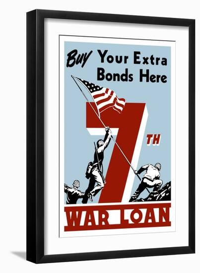 World War II Propaganda Poster of Soldiers Raising the American Flag-null-Framed Art Print