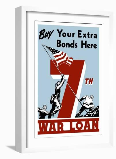 World War II Propaganda Poster of Soldiers Raising the American Flag-null-Framed Art Print