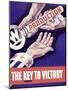 World War II Propaganda Poster of Someone Giving a Large Key to the Hand of Uncle Sam-null-Mounted Art Print