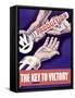 World War II Propaganda Poster of Someone Giving a Large Key to the Hand of Uncle Sam-null-Framed Stretched Canvas