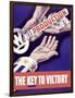 World War II Propaganda Poster of Someone Giving a Large Key to the Hand of Uncle Sam-null-Framed Art Print