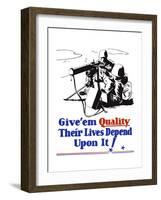 World War II Propaganda Poster of Two Soldiers Firing a Heavy Machine Gun-null-Framed Art Print