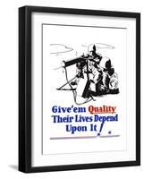 World War II Propaganda Poster of Two Soldiers Firing a Heavy Machine Gun-null-Framed Art Print