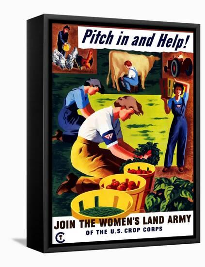 World War II Propaganda Poster of Women Doing Chores on a Farm-null-Framed Stretched Canvas
