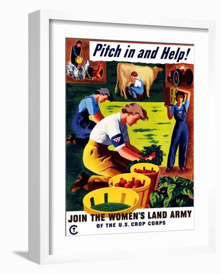 World War II Propaganda Poster of Women Doing Chores on a Farm-null-Framed Art Print