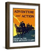 World War One Propaganda Poster of Soldiers Pulling Artillery with Horses-null-Framed Art Print