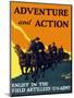 World War One Propaganda Poster of Soldiers Pulling Artillery with Horses-null-Mounted Art Print