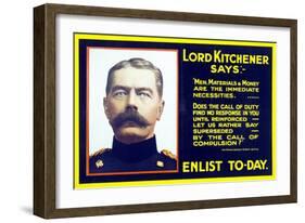 World War One Recruiting Poster of Lord Kitchener, C.1915-null-Framed Giclee Print