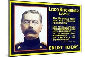 World War One Recruiting Poster of Lord Kitchener, C.1915-null-Mounted Giclee Print