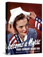 World War Two Poster of Uncle Sam Placing a Hat On a Smiling Nurse-Stocktrek Images-Stretched Canvas