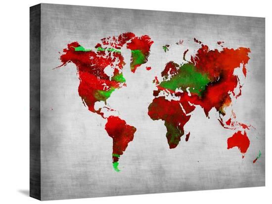 World Watercolor Map 11-NaxArt-Stretched Canvas