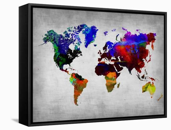 World Watercolor Map 12-NaxArt-Framed Stretched Canvas