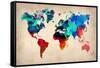 World Watercolor Map 1-NaxArt-Framed Stretched Canvas