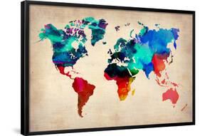 World Watercolor Map 1-NaxArt-Framed Poster