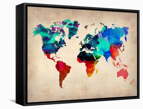 World Watercolor Map 1-NaxArt-Framed Stretched Canvas