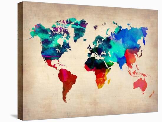 World Watercolor Map 1-NaxArt-Stretched Canvas